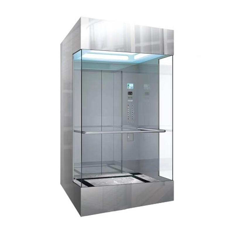 VTSP131 Paslanmaz Çelik Düşük Gürültülü Kaymaz Zeminli ve LED Panelli Modern Ticari Asansör Kabini
