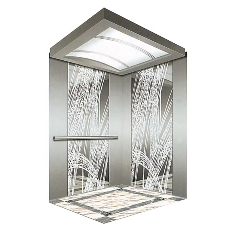 VTSP131 Paslanmaz Çelik Düşük Gürültülü Kaymaz Zeminli ve LED Panelli Modern Ticari Asansör Kabini