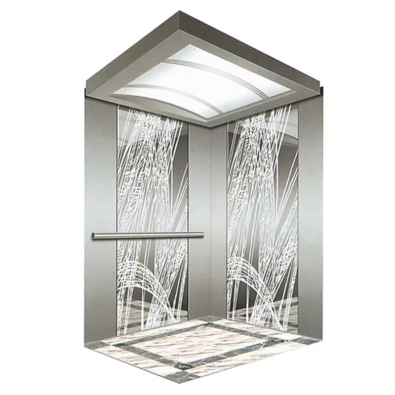 VTSP131 Paslanmaz Çelik Düşük Gürültülü Kaymaz Zeminli ve LED Panelli Modern Ticari Asansör Kabini