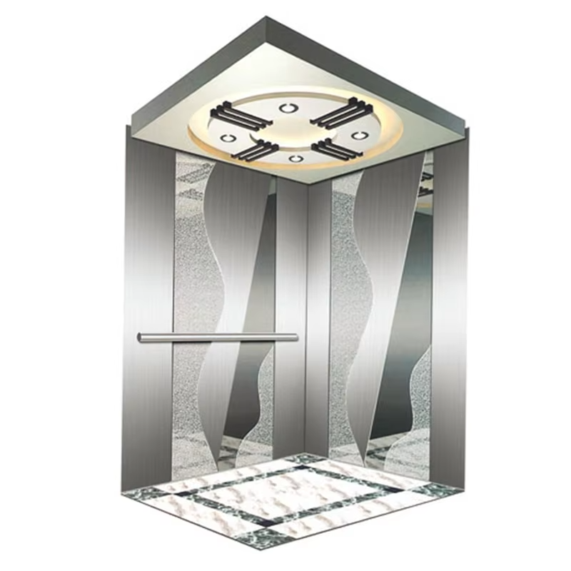 VTSP131 Paslanmaz Çelik Düşük Gürültülü Kaymaz Zeminli ve LED Panelli Modern Ticari Asansör Kabini