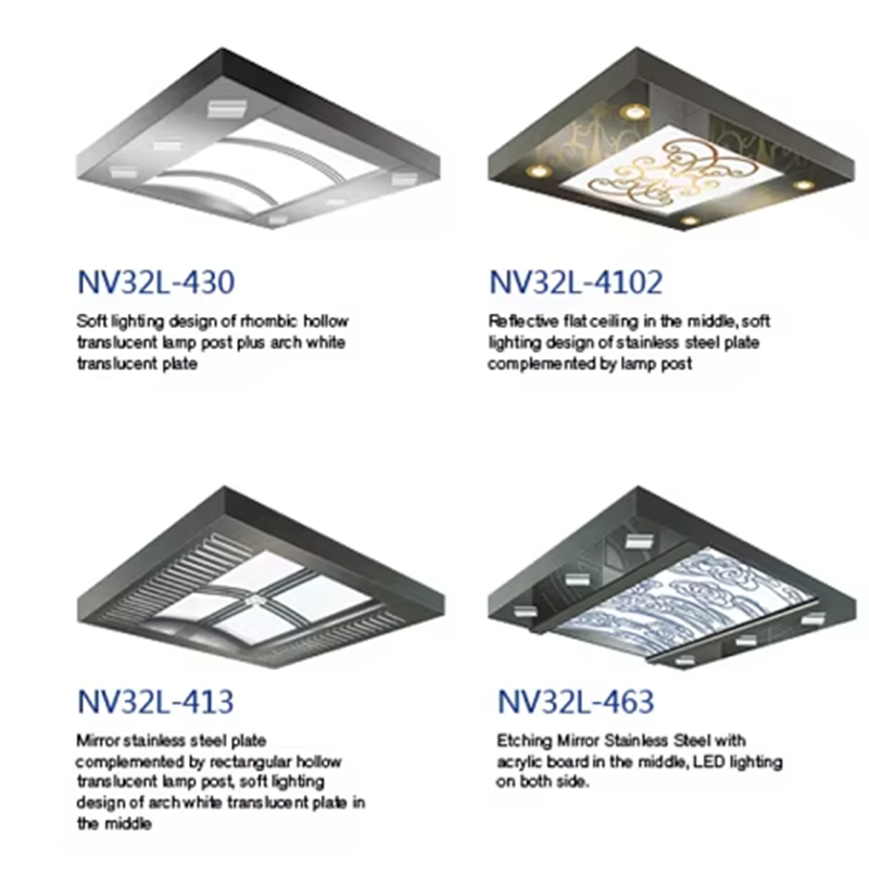 VTSP139 Asansör Kabin Dekorasyonu Modern LED Asansör Kabin Tavan Paneli Paslanmaz Çelik Asansör Tavan Tasarımı